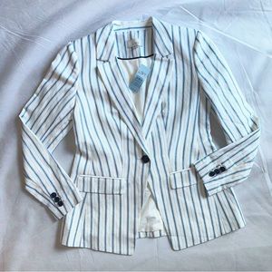 NEW: Loft Blue & White Lightweight Linen Pinstriped Blazer